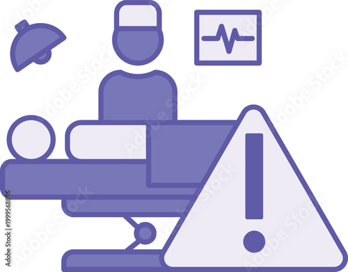 Purple Critical Icon. Vector Icon. Doctor Saving a Critically Ill Person. ICU, Person on a Gurney, Pulse, Ward. Warning Sign. Emergency Concept