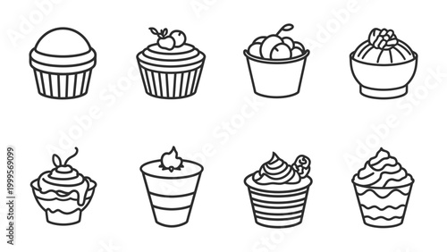 Obraz na plátně Sweet Treat Selection: An array of delightful cupcake outlines, each promising a unique blend of flavors, ready for a dash of color to bring these miniature delights to life