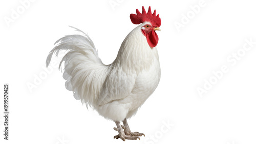 Cuadro en lienzo White Rooster with Red Comb and Wattles Standing Profile View