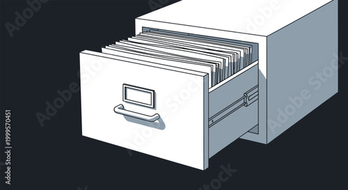 Metal filing cabinet with an open drawer filled with organized folders and documents for office and business work.