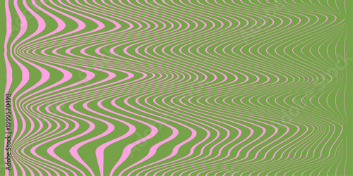 Abstract optical illusion wavy lines in green and pink