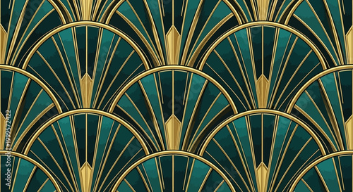 Art Deco gold and green geometric pattern background design