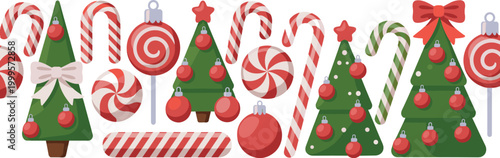 Cuadro en lienzo Christmas Candy and Tree Decoration Set with Candy Canes, Lollipops, Ornaments a