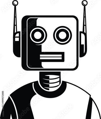Retro robot illustration a vintage mechanical companion with antennae silhouette icon design