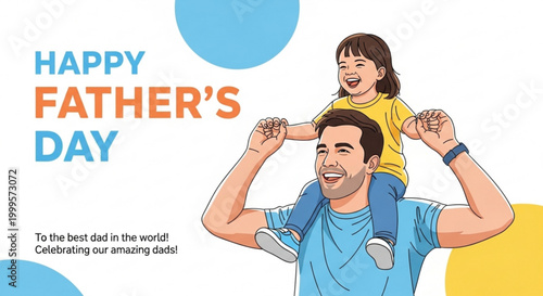 Father carrying daughter on shoulders in happy Father Day celebration