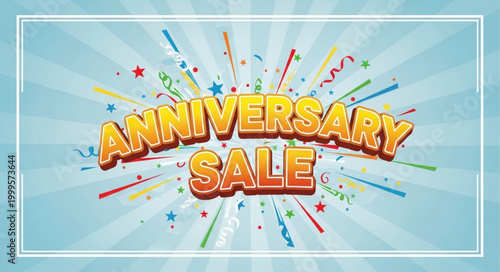 Anniversary Sale Celebration with Confetti and Rays