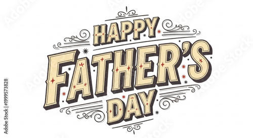 Vintage style Happy Fathers Day lettering card with ornate flourishes
