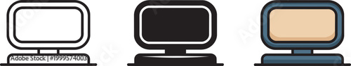 Computer monitors vector illustration showing outline solid and flat color styles for digital tech