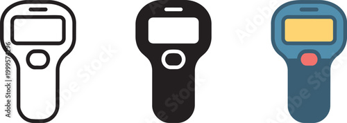 Digital thermometer icons set in outline solid and flat design styles with medical thermometer fever