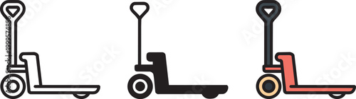 Pallet jack truck styles flat and line art icons vector illustration with heavy duty material handling