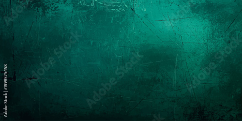 A dark aged green grunge background features a textured vintage paper pattern with dirty rough paint effects and antique black metal rust details on an old grungy wall surface backdrop.