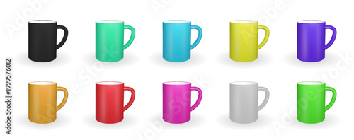 Realistic red mug on a white background. 3D rendering. Vector Illustration