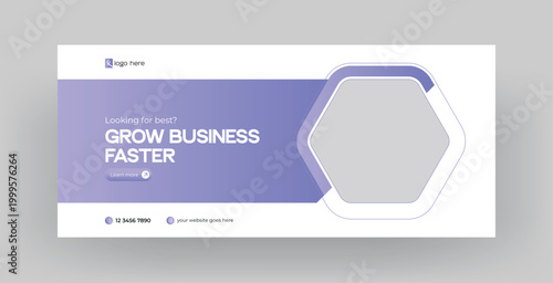 Promotional graphic for 'grow business faster' with a modern abstract design and a blue color scheme