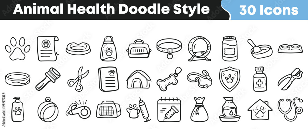 Naklejka premium Hand drawn collection of various veterinary and pet care icons for graphic design