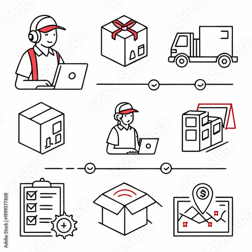 Delivery and logistics with people and vehicles truck