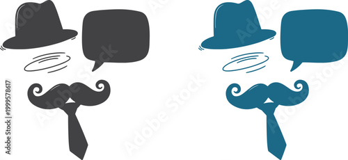 Whimsical silhouette facial features mustaches noses and speech bubbles