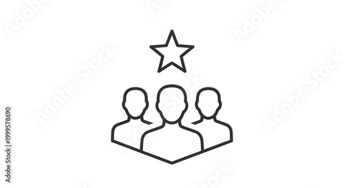 Outline icon depicting three people with a star above them, symbolizing team excellence, outstanding performance, or leadership.