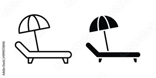 Beach chair with umbrella icon outlined. Flat fill icons