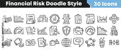 Collection of hand-drawn doodle icons representing financial risk concepts and business challenges