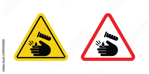 Chemical burns hazard sign outlined. Flat fill icons