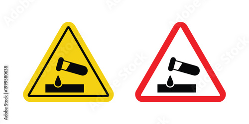 Corrosive acid safety sign outlined. Flat fill icons