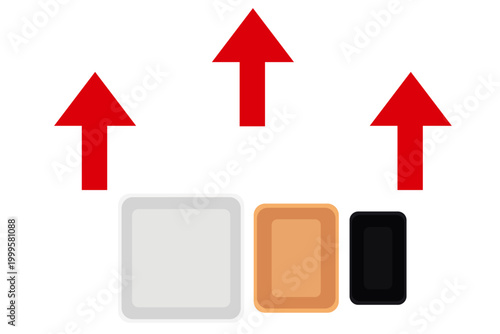 食品トレイの値上げとコスト上昇を示すパッケージ価格上昇のコンセプトイラスト