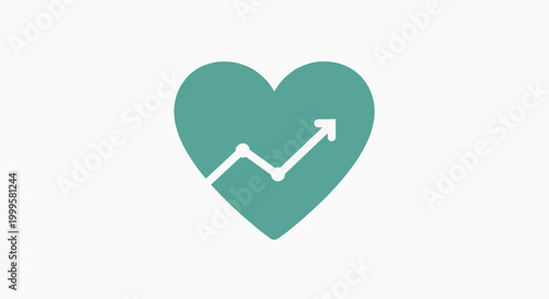Heart icon featuring an upward-trending line graph, symbolizing continuous health improvement, emotional well-being growth, and positive sentiment.