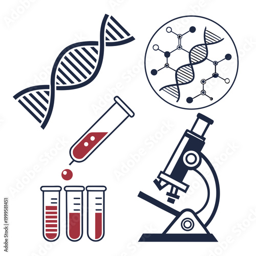 Science for biology and laboratory line dna test tubes