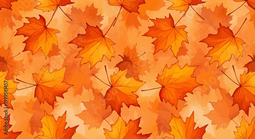 Vibrant orange autumn leaves seamless pattern background