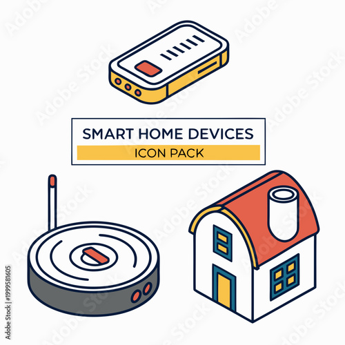 Smart home devices pack with router and house