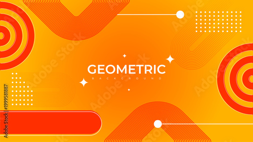 Orange geometric abstract background with fluid shapes, lines, and memphis elements. Premium vector suitable for banners, web design, and presentations