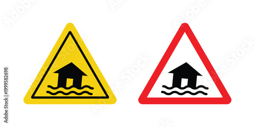 Flood disaster sign outlined. Flat fill icons