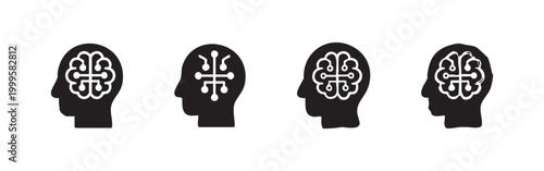 Human Head Profile with Artificial Intelligence Brain Icons for Tech Concepts