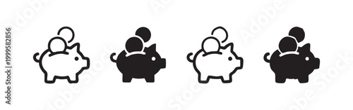 Piggy Bank Icon Set - Money Savings and Finance Symbols