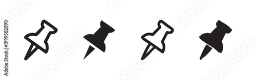 Push Pin Thumbtack Icon Set - Office Stationery and Notice Symbols