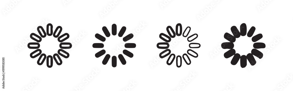 Obraz premium Loading spinner icon set in various styles, representing progress, waiting, and data buffering.