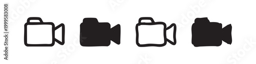 Video Camera and Camcorder Icons in Hand Drawn and Silhouette Styles