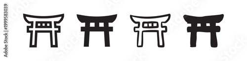Japanese Torii Gate Icons Representing Traditional Shrine and Culture