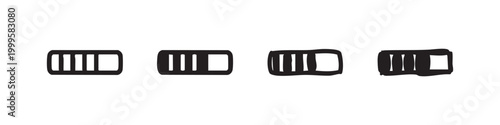 Battery power indicator icon set in various styles, representing charge level and energy status.
