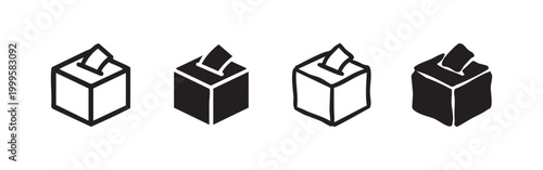 Ballot box icon set in various styles, symbolizing voting, elections, and democracy.