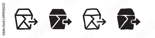 Food Delivery Export Icon Set with Takeout Box and Arrow