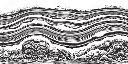 Distinct wavy layered horizontal abstract texture black and white background with abstract horizontal monochrome background geological sediment illustration detailed artistic creative