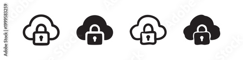 Secure Cloud Storage Padlock Security Icon Set