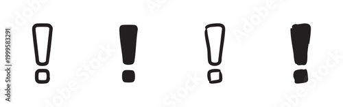 Set of Hand Drawn Exclamation Mark Icons Isolated on White Background
