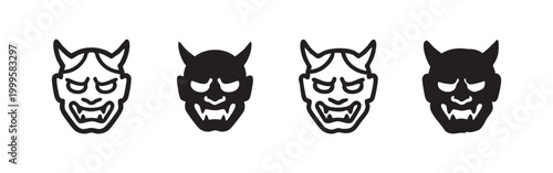 Japanese Hannya Oni Demon Mask Icon Set