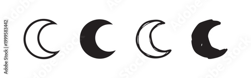 Canvastavla Collection of hand-drawn crescent moon icons, night sky celestial outline and si