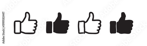 Set of hand-drawn thumbs up icons, collection of like and approval outline and silhouette symbols