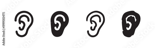 Set of hand drawn ear icons for hearing and auditory concepts