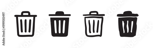 Set of hand drawn trash can icons for disposal and recycling concepts