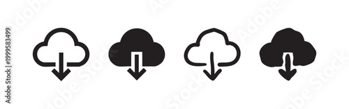 Set of hand drawn cloud download icons for internet storage technology